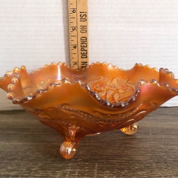 Antique Northwood Iridescent Marigold Wishbone Footed Glass Bowl - Picture 10 of 14